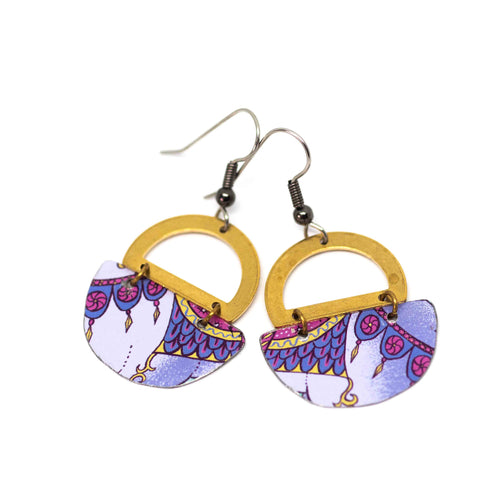 Purple Merry Go Round Recycled Metal Brass Half Moon Earrings