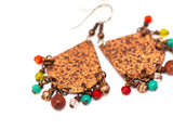 Recycled Metal Triangle Rustic Patterned Copper Dangle Earrings