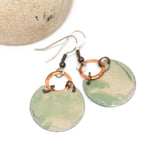 Recycled Metal Pale Green Half Moon Copper Earrings