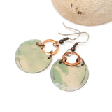 Recycled Metal Pale Green Half Moon Copper Earrings