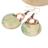 Recycled Metal Pale Green Half Moon Copper Earrings