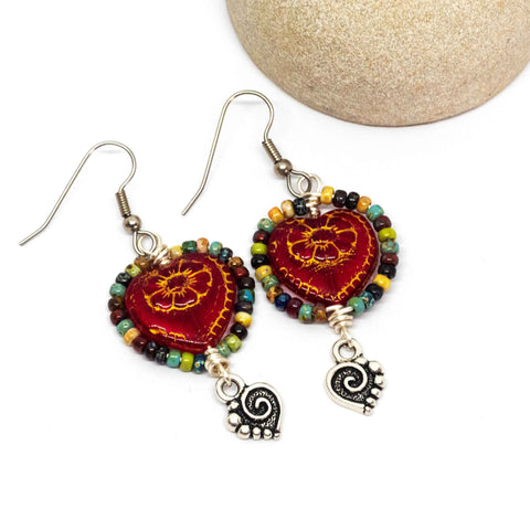 Red Picasso Heart Earrings