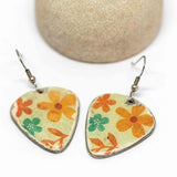 Rustic Resin Metal Funky Flower Teardrop Earrings