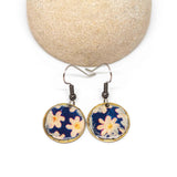 Rustic Resin Metal Purple White Flower Round Earrings
