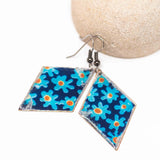 Rustic Resin Metal Blue Flower Diamond Earrings