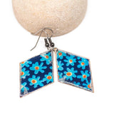 Rustic Resin Metal Blue Flower Diamond Earrings