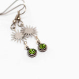 Silver Sun Green Earrings