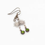 Silver Sun Green Earrings