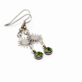 Silver Sun Green Earrings