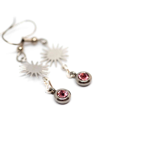 Silver Sun Pink Earrings