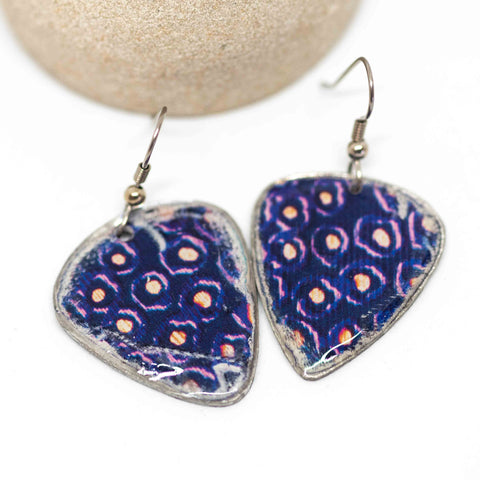 Rustic Resin Metal Purple Orange Dots Teardrop Earrings