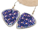 Rustic Resin Metal Purple Orange Dots Teardrop Earrings