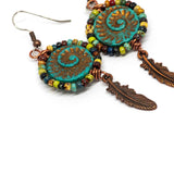 Blue Copper Picasso Fossil Feather Earrings