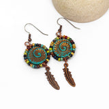 Blue Copper Picasso Fossil Feather Earrings