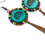 Blue Brass Picasso Lotus Brass Drop Earrings