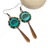 Blue Brass Picasso Lotus Brass Drop Earrings