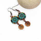 Blue Turquoise Picasso Copper Lotus Earrings