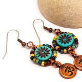Blue Turquoise Picasso Copper Om Earrings
