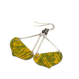 Abstract Green Yellow Recycled Metal Dangle Earrings