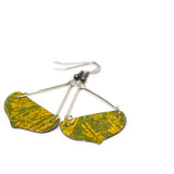 Abstract Green Yellow Recycled Metal Dangle Earrings