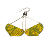 Abstract Green Yellow Recycled Metal Dangle Earrings