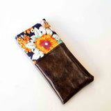 Navy Floral Faux Leather Soft Glasses Case