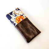 Navy Floral Faux Leather Soft Glasses Case