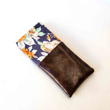 Navy Floral Faux Leather Soft Glasses Case