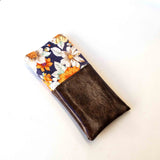 Navy Floral Faux Leather Soft Glasses Case