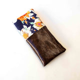 Navy Floral Faux Leather Soft Glasses Case