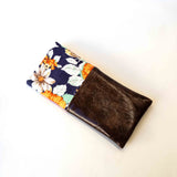 Navy Floral Faux Leather Soft Glasses Case