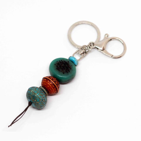 Tribal Turquoise Resin Wood Key Ring