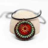 Tribal Orange Red Turquoise Sun Necklace