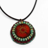 Tribal Orange Red Turquoise Sun Necklace