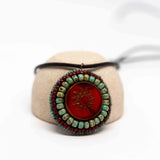 Tribal Orange Red Turquoise Sun Necklace