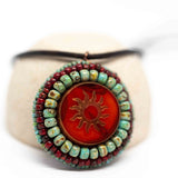 Tribal Orange Red Turquoise Sun Necklace