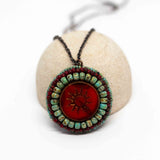 Tribal Orange Red Turquoise Sun Necklace