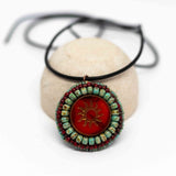 Tribal Orange Red Turquoise Sun Necklace