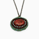 Turquoise Orange Sparkly Oval Necklace