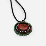 Turquoise Orange Sparkly Oval Necklace