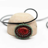 Turquoise Orange Sparkly Oval Necklace