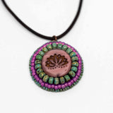 Pink Turquoise Lotus Bead Embroidered Necklace