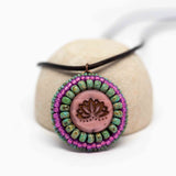 Pink Turquoise Lotus Bead Embroidered Necklace