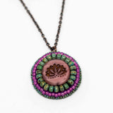 Pink Turquoise Lotus Bead Embroidered Necklace