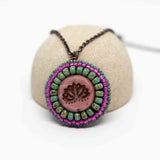 Pink Turquoise Lotus Bead Embroidered Necklace