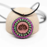 Pink Turquoise Lotus Bead Embroidered Necklace