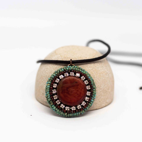 Turquoise Orange Sparkly Round Necklace