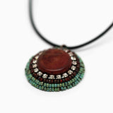 Turquoise Orange Sparkly Round Necklace