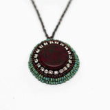 Turquoise Red Sparkly Round Necklace