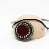 Turquoise Red Sparkly Round Necklace